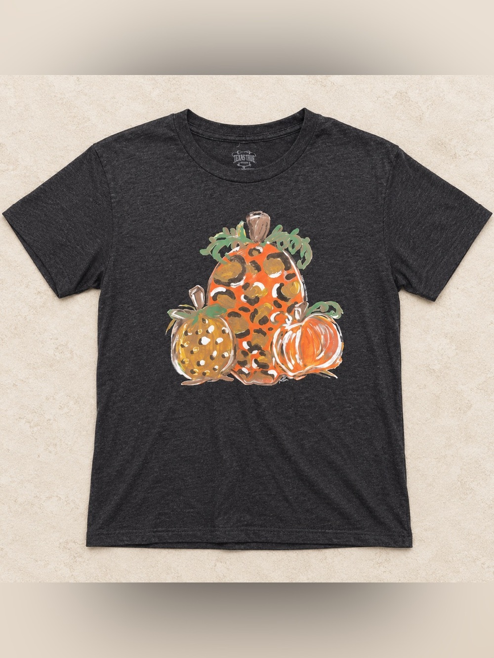 Black Short Sleeve Tee with Pumpkin Trio Graphic - Unbranded